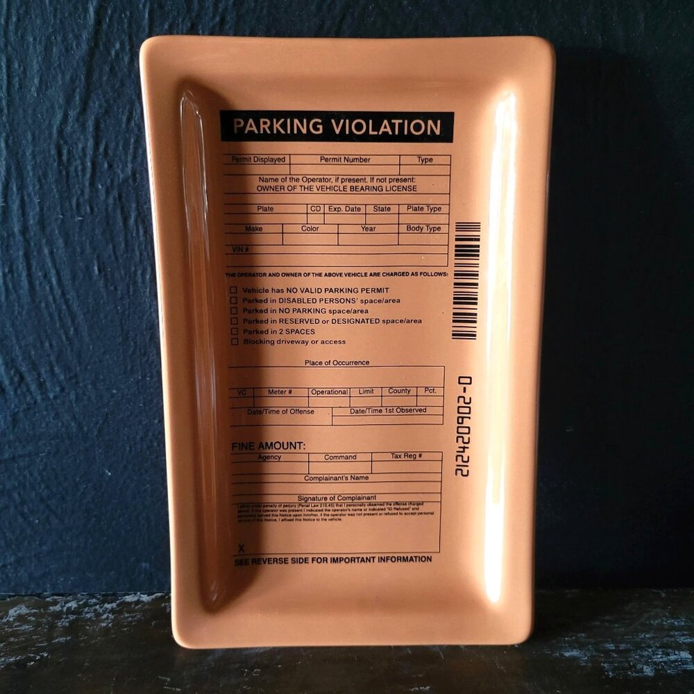 Fishs Eddy Parking Violation Ticket Orange Ceramic Trinket Tray, Novelty Decor
